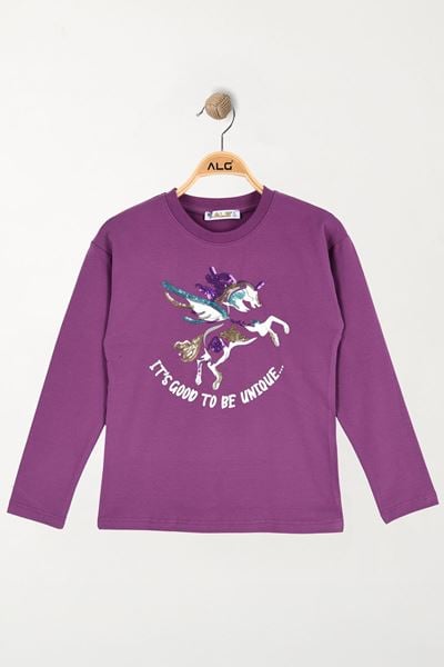 Nakışlı 6-9 Yaş Sweatshirt Mor - 6264181.1576.