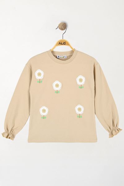 6-9 Yaş Kız Çocuk Çiçek Nakışlı Sweat Bej - 6264158.1576.