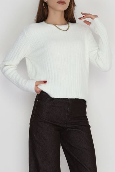 Bisiklet Yaka Triko Ekru - 2412.1765.