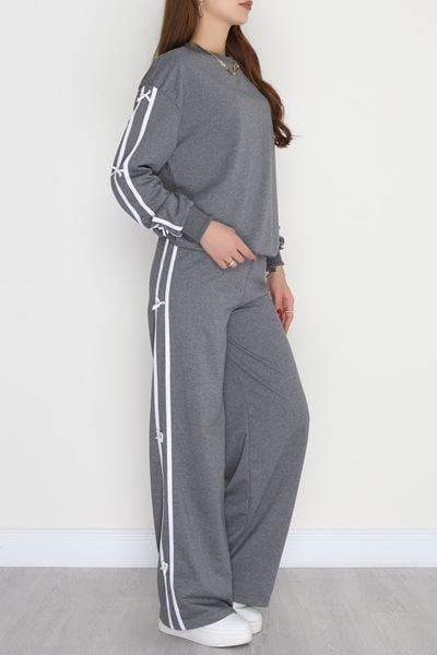 Şeritli Fiyonklu 2 İplik Eşofman Takımı Füme - 50788.1857.