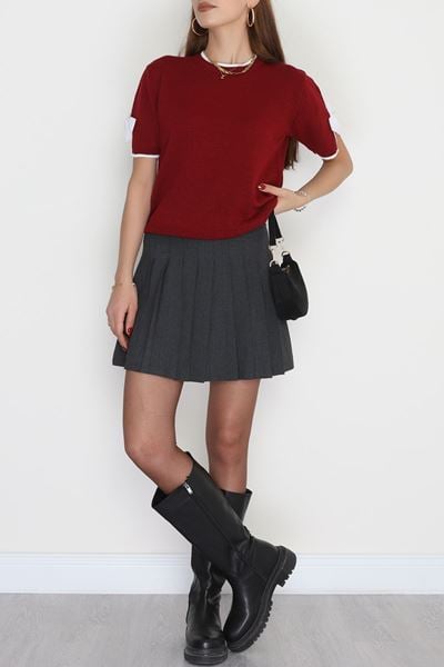 Kısa Kollu Triko Bordo - 2278.1765.