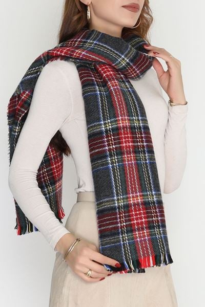 Desenli Kaşe Şal Fümekırmızı - 70811.750.