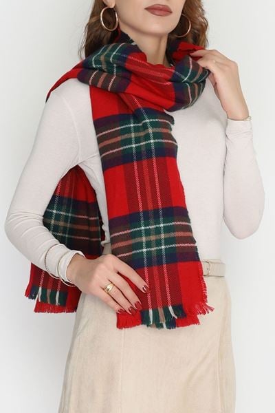 Desenli Kaşe Şal Kırmızıyeşil - 70811.750.