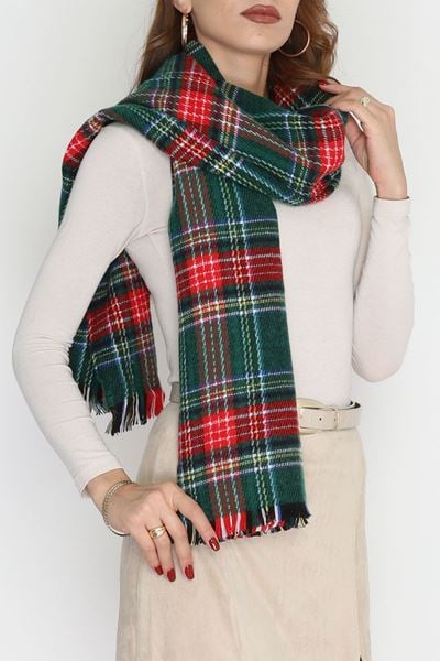 Desenli Kaşe Şal Yeşilkırmızı - 70811.750.