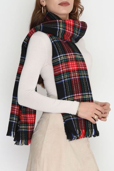 Desenli Kaşe Şal Siyahkırmızı - 70811.750.