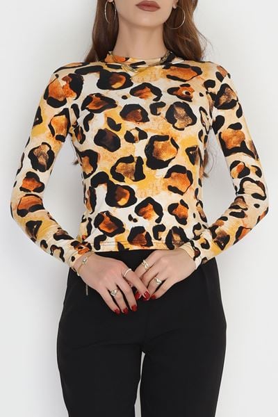 Yarım Balıkçı Yaka Likralı Ring Viskon Body Turuncuekru - 90950.1287.