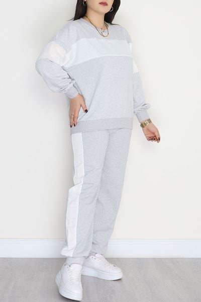 Garnili 2 İplik Büyük Beden Eşofman Takımı Gri - 50783.1857.