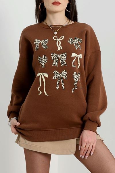 3 İplik Baskılı Sweat Kahve - 42244.1878.