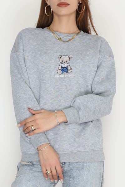 3 İplik Bisiklet Yaka Sweat Gri - 42237.1878.