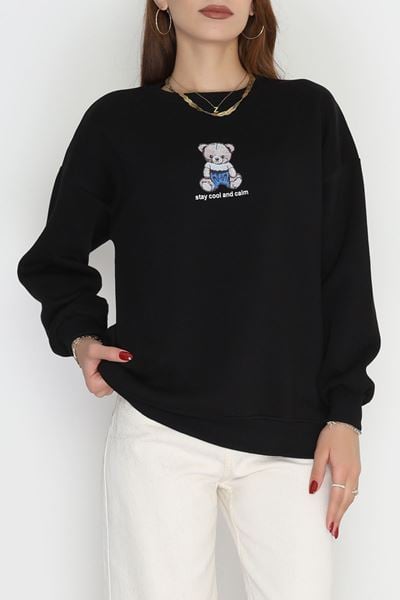 3 İplik Bisiklet Yaka Sweat Siyah - 42237.1878.