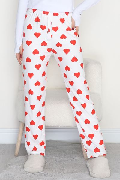 Desenli Süet Pijama Altı Beyazkırmızıkalp - 103.1287.