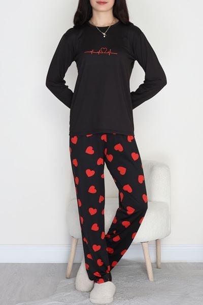 Soft Milan Enjeksiyon Baskılı Pijama Takımı Siyahkırmızı - 664.1287.