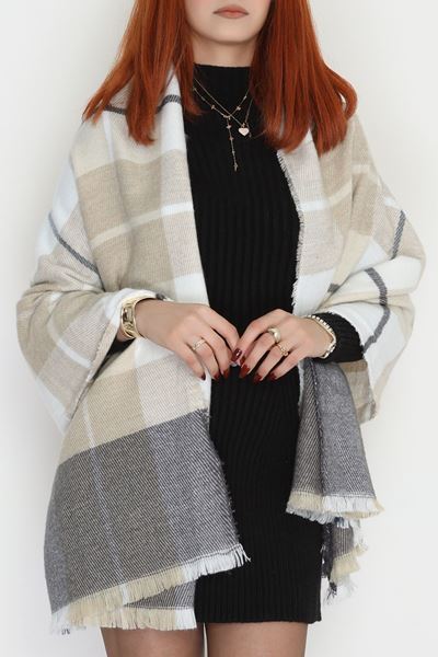 Desenli Kaşe Şal Bejfüme - 70811.750.