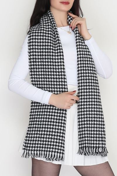 Desenli Kaşe Şal Beyazsiyah - 70811.750.