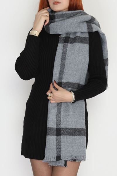 Desenli Kaşe Şal Grisiyah - 70811.750.