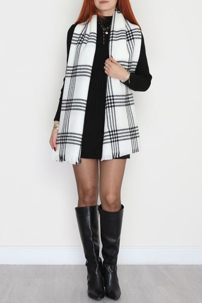 Desenli Kaşe Şal Beyazsiyah1 - 70811.750.