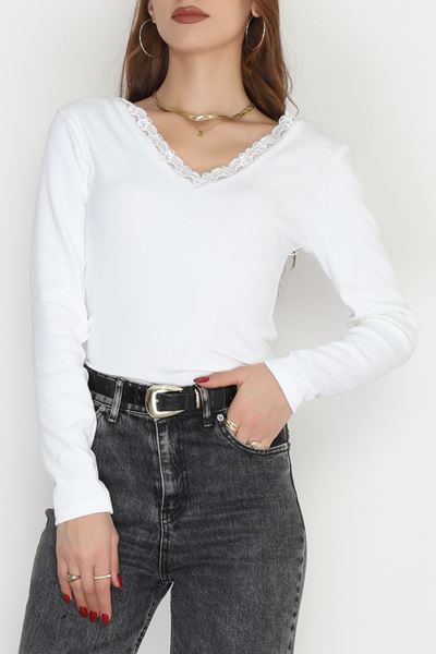 V Yaka Dantelli Kaşkorse Body Ekru - 70788.599.