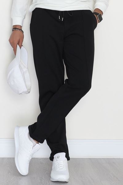 Beli Lastikli Çımalı Double Paça Erkek Pantolon Siyah - 80845.1837.