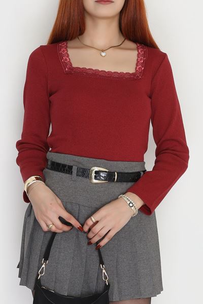 Çerçeve Yaka Dantelli Kaşkorse Body Bordo - 70789.599.