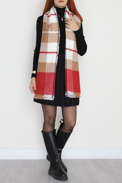 Desenli Kaşe Şal Bejkırmızı - 70811.750.