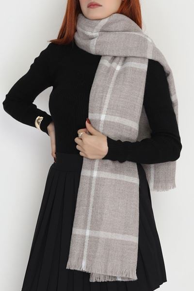 Desenli Kaşe Şal Vizon - 70811.750.