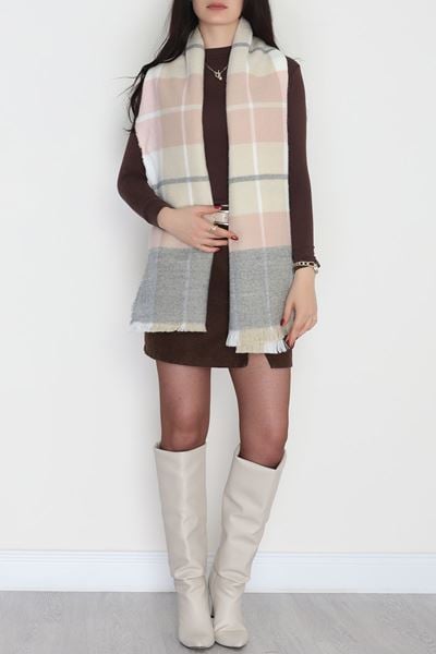 Desenli Kaşe Şal Pudragri - 70811.750.