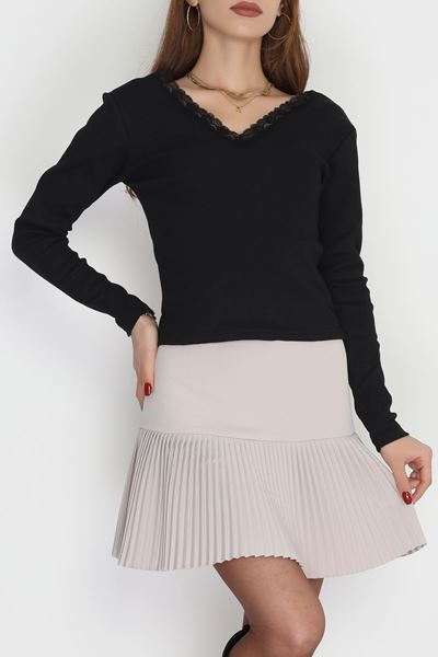 V Yaka Dantelli Kaşkorse Body Siyah - 70788.599.
