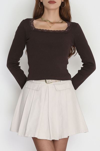 Çerçeve Yaka Dantelli Kaşkorse Body Kahve - 70789.599.