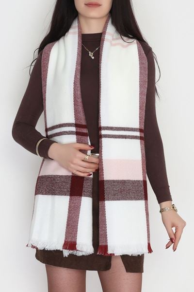 Desenli Kaşe Şal Bordoekru - 70811.750.