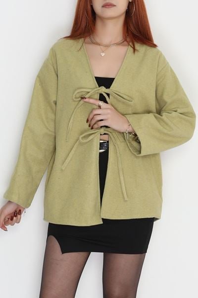 Önü Bağcıklı Kaşe Hırka Yağyeşili - 70995.1775.