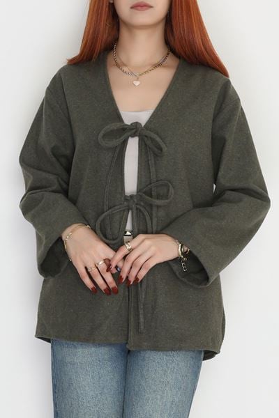 Önü Bağcıklı Kaşe Hırka Haki - 70995.1775.