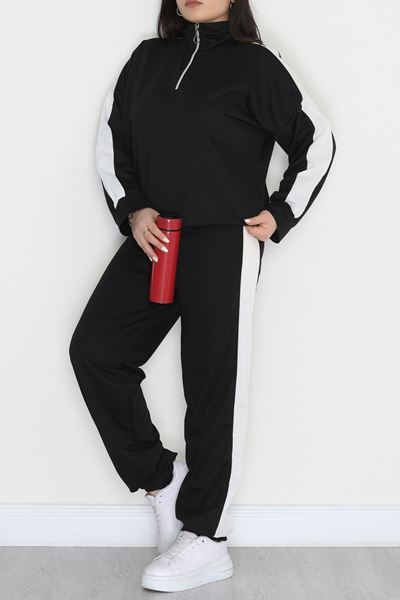 Fermuarlı 2 İplik Büyük Beden Eşofman Takımı Siyah - 50785.1857.