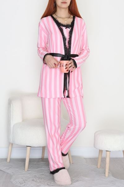 Süet 3'Lü Pijama Set Pembeçizgi - 798.1287.