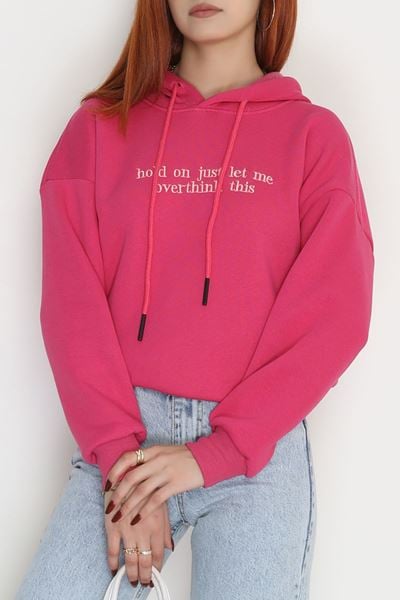 3 İplik Kapşonlu Nakışlı Sweat Fuşya - 42221.1878.