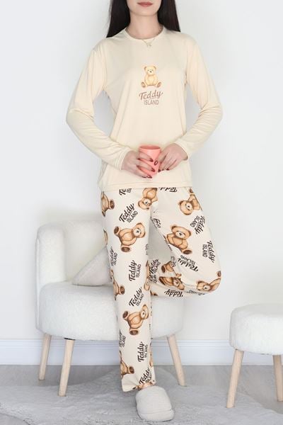 Soft Milan Enjeksiyon Baskılı Pijama Takımı Bejacıkahve - 664.1287.