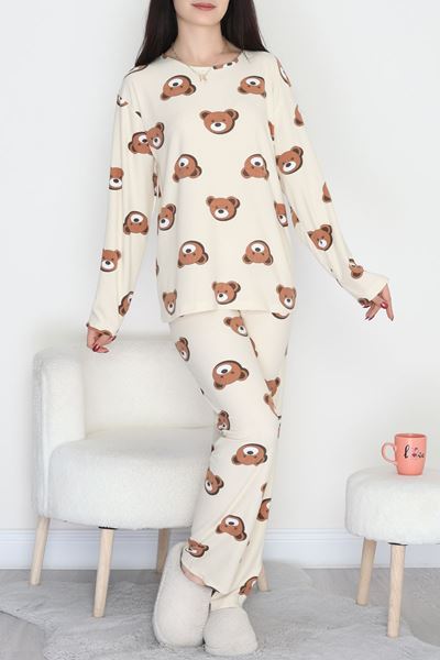 Süet Alt Üst Aynı Pijama Takımı Bejkahve - 118.1287.