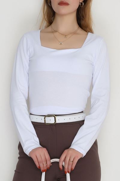 Çerçeve Yaka Kompak Likralı Body Beyaz - 90934.1878.