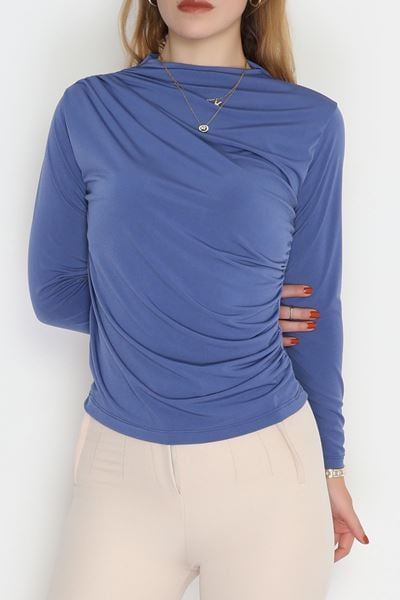 Drape Detay Sandy Bluz İndigo - 70698.1949.