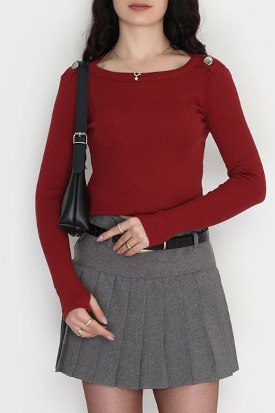 Bisiklet Yaka Omuz Düğmeli Kaşkorse Body Bordo - 70790.599.