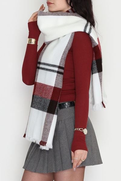 Desenli Kaşe Şal Ekrubordo - 70811.750.