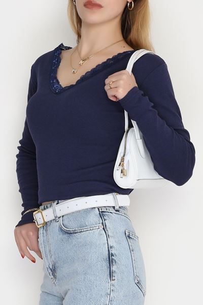 V Yaka Dantelli Kaşkorse Body Lacivert - 70788.599.
