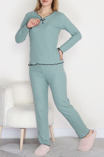 Fitilli İnterlok Kurdeleli Pijama Takımı Yeşil - 70796.1048.