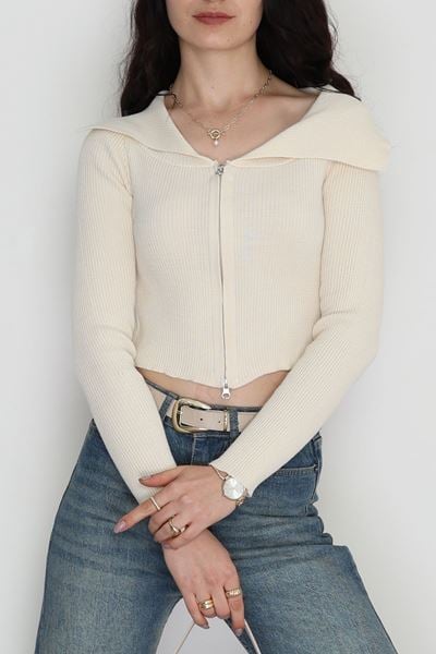 Fermuarlı Triko Krem - 2252.1765.