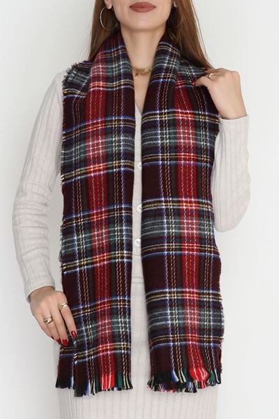 Desenli Kaşe Şal Kırmızıbordo - 70811.750.