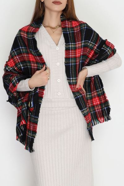 Desenli Kaşe Şal Kırmızıekose - 70811.750.