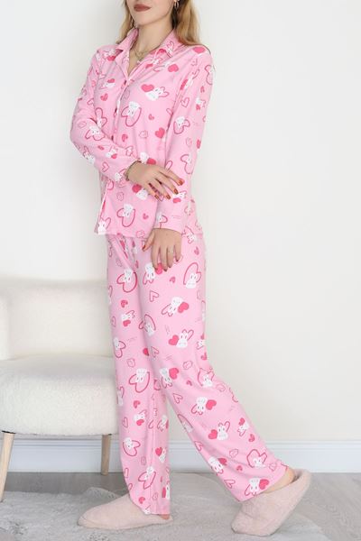 Düğmeli Süet Pijama Takımı Pembetavşan - 450.1287.