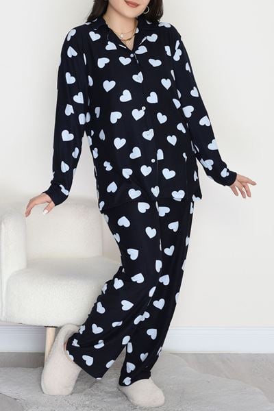 Büyük Beden Süet Düğmeli Pijama Takımı Lacikalp - 455.1287.