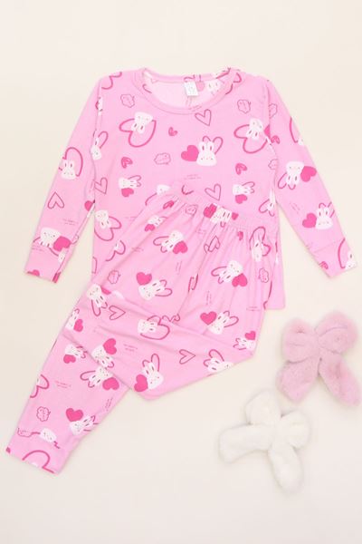 3-14 Yaş Süet Manşetli Alt Üst Aynı Takım Pembetavşan - 410.1287.