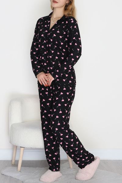 Düğmeli Süet Pijama Takımı Pembeşeker - 450.1287.