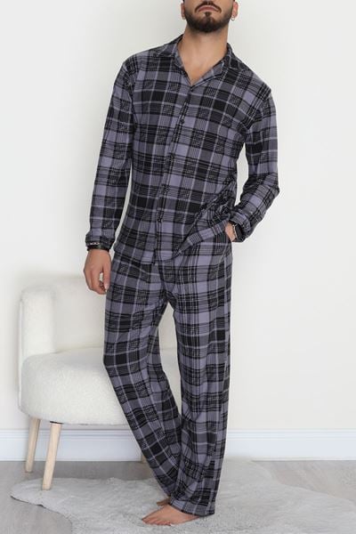 Süet Düğmeli Erkek Pijama Takımı Gri - 755.1287.